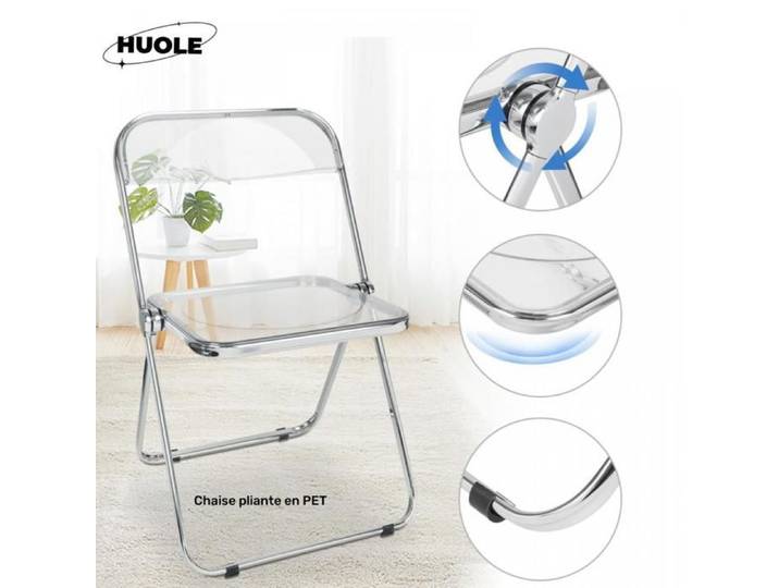 CHAISE - Taille 46*46*75cm - Chaise pliante empilable en PET transparent délicat sans accoudoirs - Gain de place