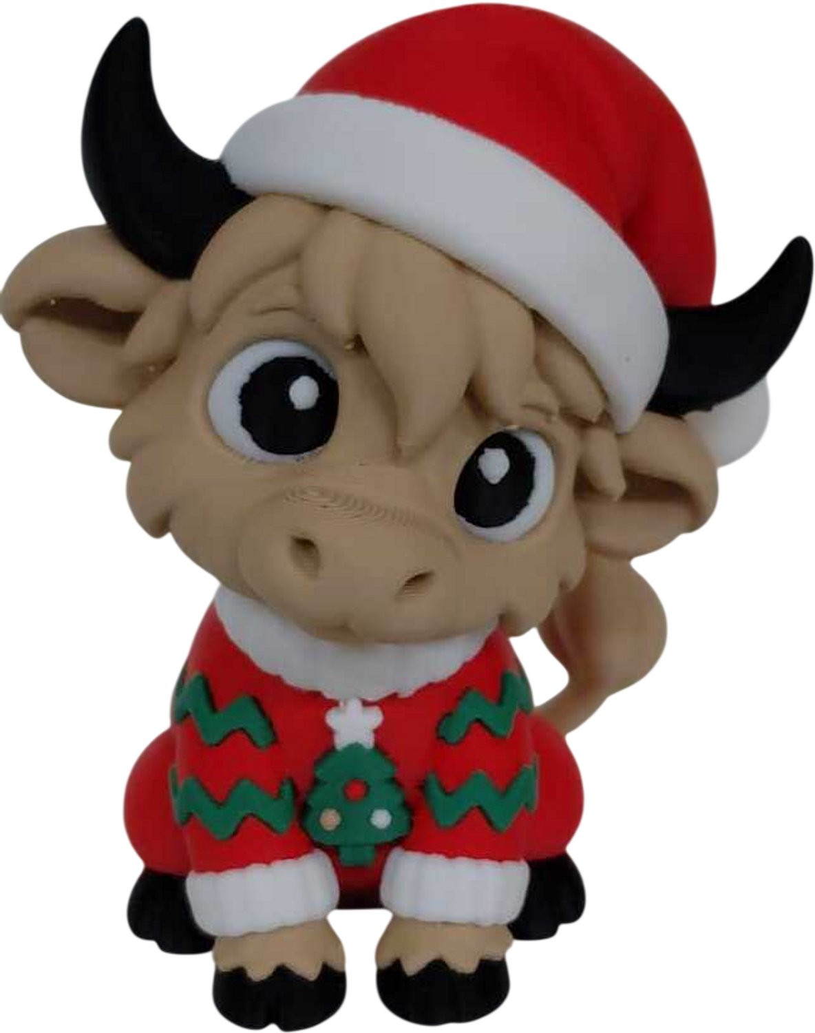 3D4PETS Christmas Collection Schattige Schotse Hooglander met Kerstmuts - 3D Geprint Kerstbeeldje voor op tafel