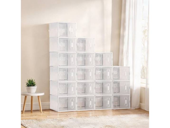 Meuble de rangement modulable en plastique lot de 18 cubes empilables avec portes transparentes pour chaussures et accessoires