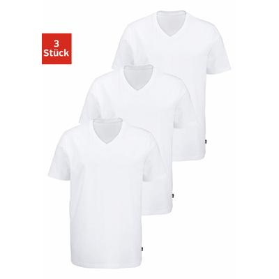 T-Shirt BRUNO BANANI, Herren, Gr. XL, weiß, Jersey, Obermaterial: 95% Baumwolle, 5% Elasthan, unifarben, Basic, bequem hüftbedeckend, V-Ausschnitt, abgesteppte Kante, Shirts Multipacks Unterhemd, mit V-Ausschnitt, perfekte Passform, aus elastischer...