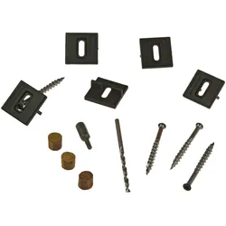 Terrassen T-Clip AD Set schwarz Inklusiv für Holz- UK, 185 Clips, 200 Schrauben schwarz schwarz, 1 Bohrer, 1 Bit, 12 Ipe Plugs