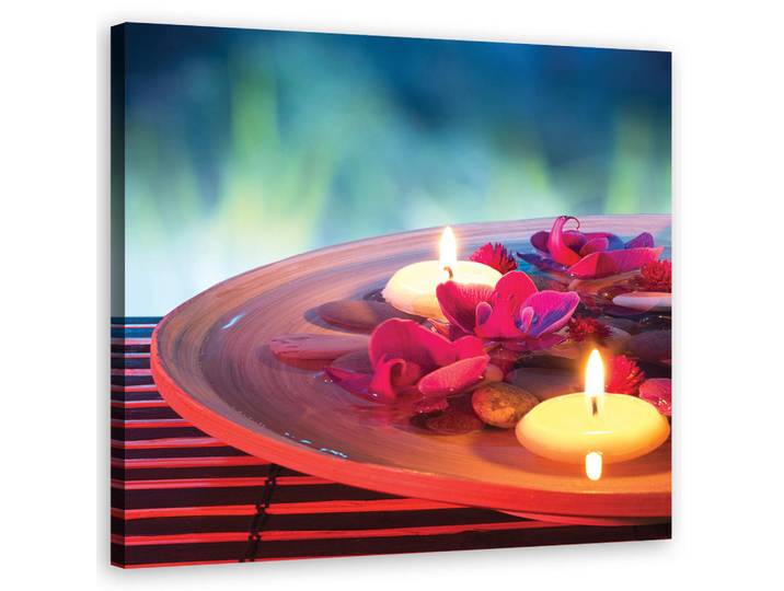 Feeby Wandbild schwebende blüten und zen steine, Rot, Abstrakt, Rechteckig, 50x50 cm, Bilder & Rahmen, Bilder, Leinwandbilder