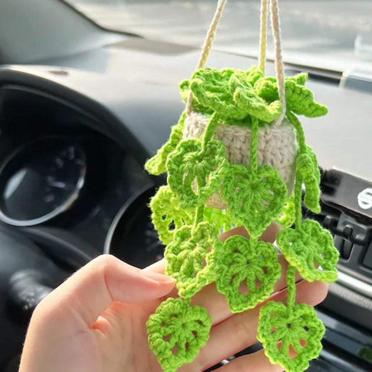 Decoratieve hangende plant voor autospiegel en interieur, Groen, Textiel