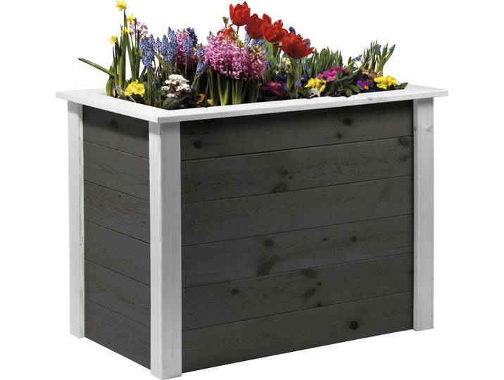 Hochbeet DOBAR Two-Tone , weiß (anthrazit, weiß), B:65cm H:80cm T:108cm, Holzwerkstoff, Pflanzgefäße, Hochbeet, Bausatz, aus FSC-zertifiziertem Kiefernholz, wetterfest grau lasiert