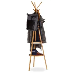 Relaxdays Bambus Garderobe mit Ablagen Hellbraun