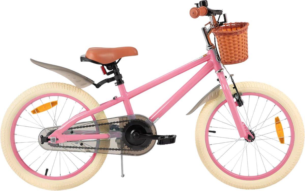 Kinderfahrrad Mädchen 18 Zoll (46 cm) - Mit Stützrädern, Handbremse, Rücktrittbremse & Korb - Rosa