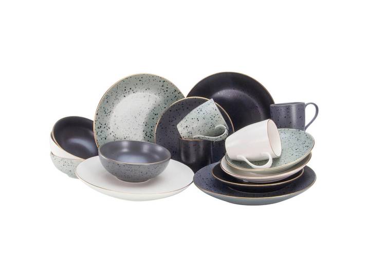 Creatable Kombiservice Industrial Gold, Anthrazit, Grau, Schwarz, Weiß, Gold, Keramik, 16-teilig, Essen & Trinken, Geschirr, Geschirr-Sets, Kombiservice