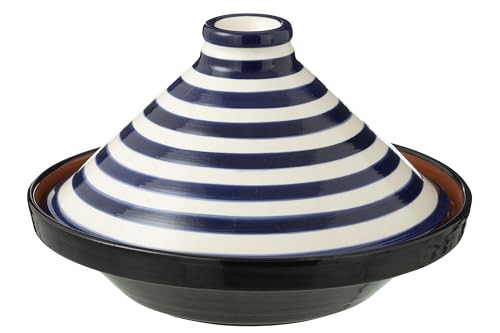 J-Line Tajine Granada Stripes Keramiek Wit/Blauw