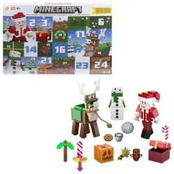 Mattel HXM86 - Minecraft - Adventskalender mit 24 Überraschungen - 3 Actionfiguren (ca. 8 cm), 17 Zubehörteile & 4 Aufkleber