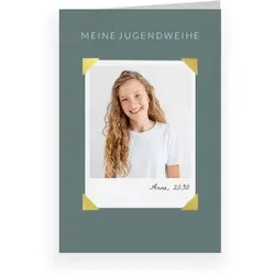 Einladungskarte Jugendweihe: Portrait mit Foto in Grün
