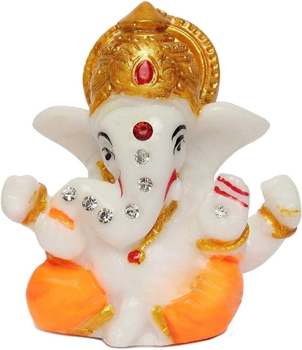 Ganesh Idool Ganesha Murti Autodashboard Decoratie Handgemaakt Meerkleurig Hoogte: 9 cm