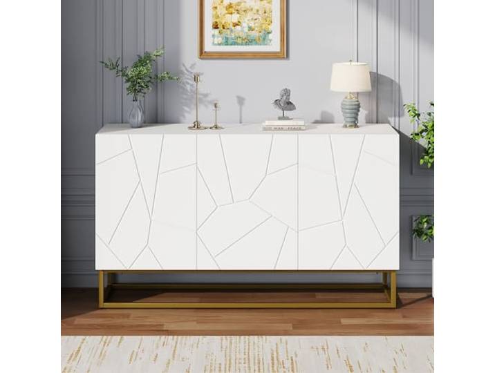 Ball & Cast Sideboard mit verstellbaren Regalen & goldenen Beinen - Für Küchen & Wohnräume, Weiß
