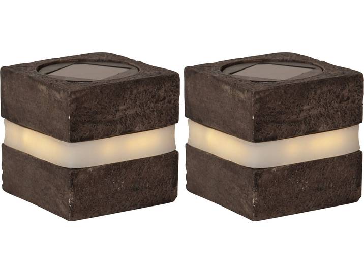 LED Solarleuchte Solar-Dekoration Stonecube , braun (grau), B:8cm H:8,5cm L:8cm T:8cm Ø:8cm, PARFORCE TRADITIONAL HUNTING, Leuchten, LED Solarleuchte, 2er-Set Solar-Leuchtsteine, Steinoptik, Dämmerungssensor