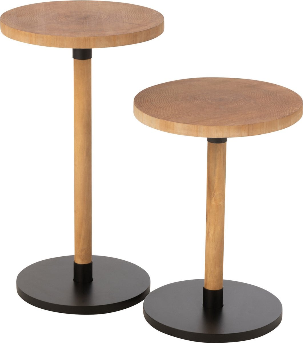 J-Line bijzettafel Ron dennenhout naturel/zwart 2 stuks