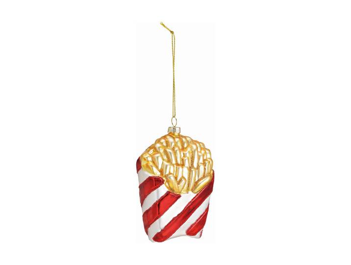 Weihnachtsbaumkugel G. Wurm Pommes Frites 7 x 10 x 4 cm , rot (goldfarben, rot, weiß), B:7cm H:10cm, Glas, Weihnachtsbaumkugeln, Weihnachtsbaumkugel