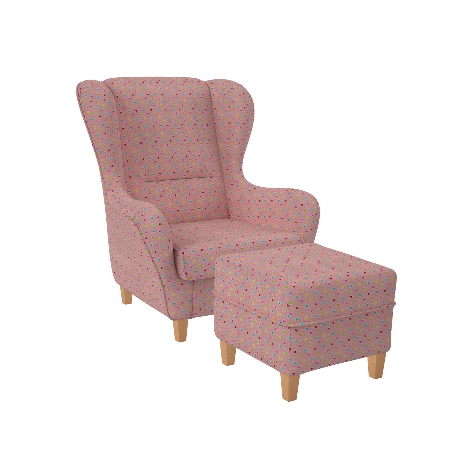Supellex Sofia Ohrensessel mit Hocker Design Herzchen Rosa