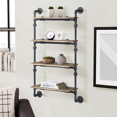 CDecor Mankato Oak and Sandy Black Rectangle 4-tier Wall Shelf