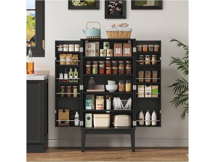 Buffet Cuisine 2 Portes Noir En MDF Meuble Vintage FloraGrace Pour Cuisine Ou Entree Montage Facile 59x30x120cm