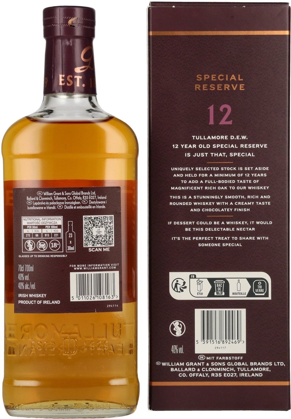 Tullamore Dew Tullamore D.E.W. 12 Years Old Irish Whiskey Special Reserve 40% Vol. 0,7l in Geschenkbox