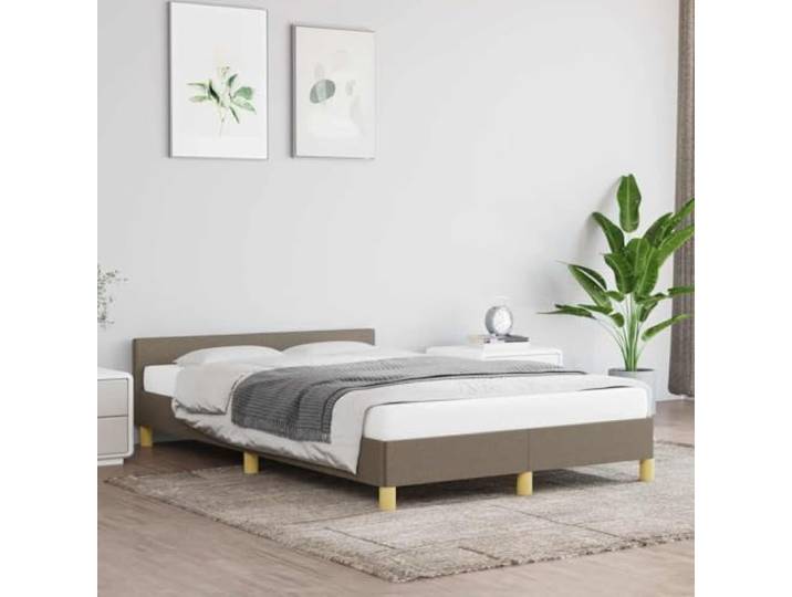 Strapazierfähiger Stoff mit Kopfteil stabil Stützbeine Sperrholzlatten Bettgestell ohne Matratze Taupe 120x200 cm Stoff mit Kopfteil fuer Schlafzimmer stabil Holz Lattenrahmen