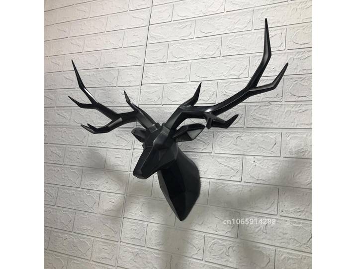 Grande statue de tête de cerf dorée, décoration murale, bois de cerf noir, figurine animale, maison nordique, accessoires de décoration intérieure
