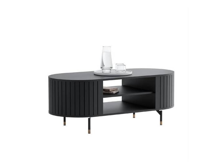 yourhouse24 Couchtisch LINNEA Oval 104cm mit Ablage Lamellen Kaschmir/Schwarz (1x Couchtisch), Ovale Form im Lamellen-Design