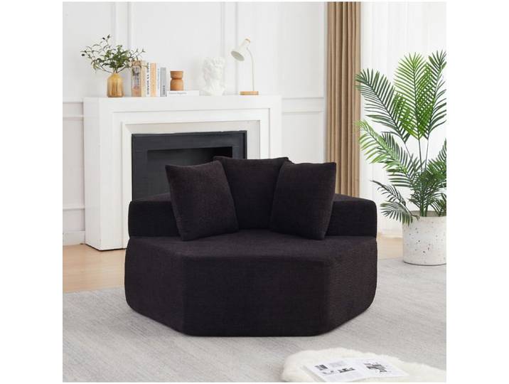 Fauteuil hexagonal modulable 1 place avec 3 coussins - YEAVIO - chenille mousse et ressorts - noir