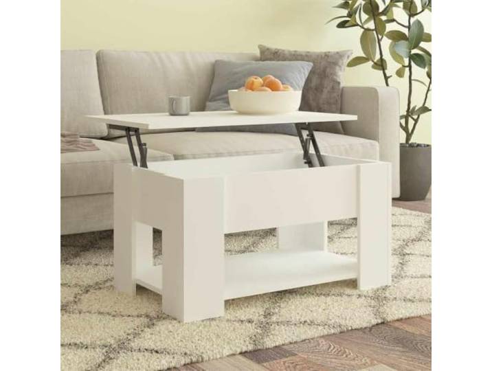 HEFZGDB Höhenverstellbarer Couchtisch Weiß 79x49x41 cm Holzwerkstoff mit Staufach, moderner Beistelltisch für Wohnzimmer, Esstisch und Computertisch, vielseitige Tischplatte