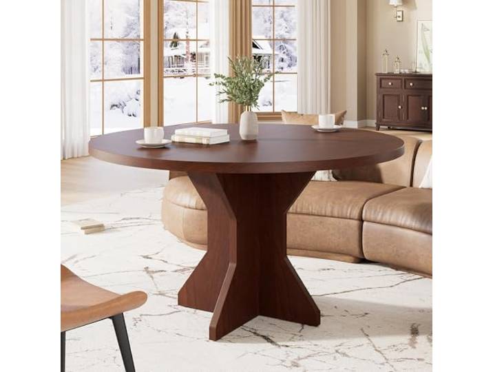 Garvee Runder Esszimmertisch (91.5cm) – KF-Fuß-Konstruktion, Sperrholz-Oberfläche in Braun, Gartentisch/Wohnzimmer Tisch, Stabiler Holzgestell, Esszimmer Möbel Für Familienessen
