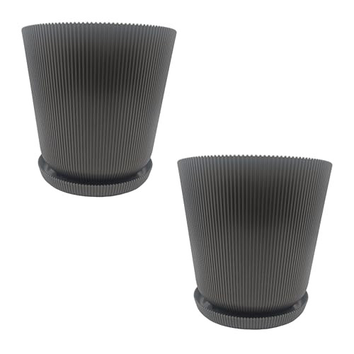 Relaxdays Bloempot met schotel, set van 2, grijs, plastic