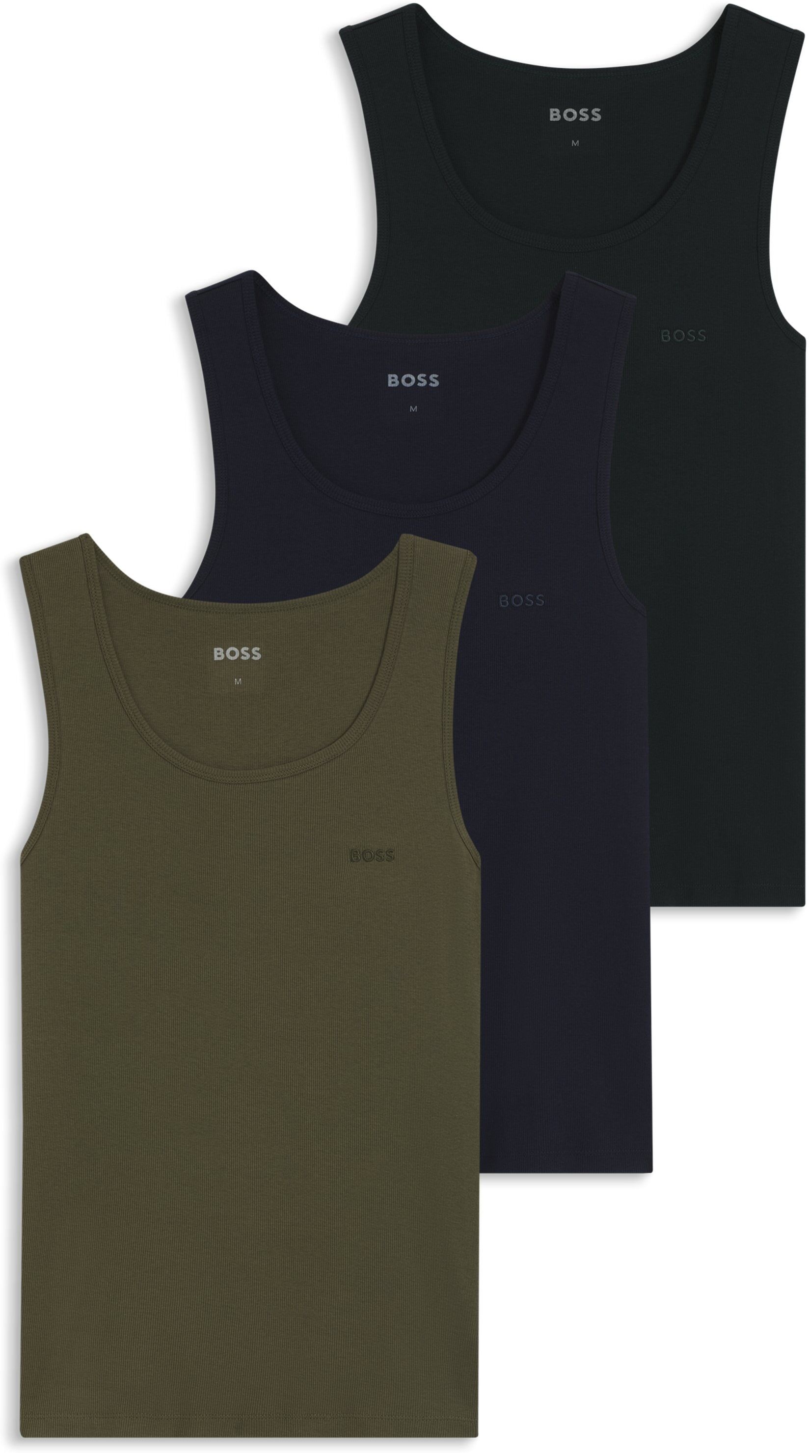 Tanktop BOSS "3P RibClassic BOSS ONE", Herren, Gr. M, open miscellaneous 976, Rippware, Obermaterial: 100% Baumwolle, Rundhals, Tops Tanktop, Ton in Ton Stickerei auf der Brust