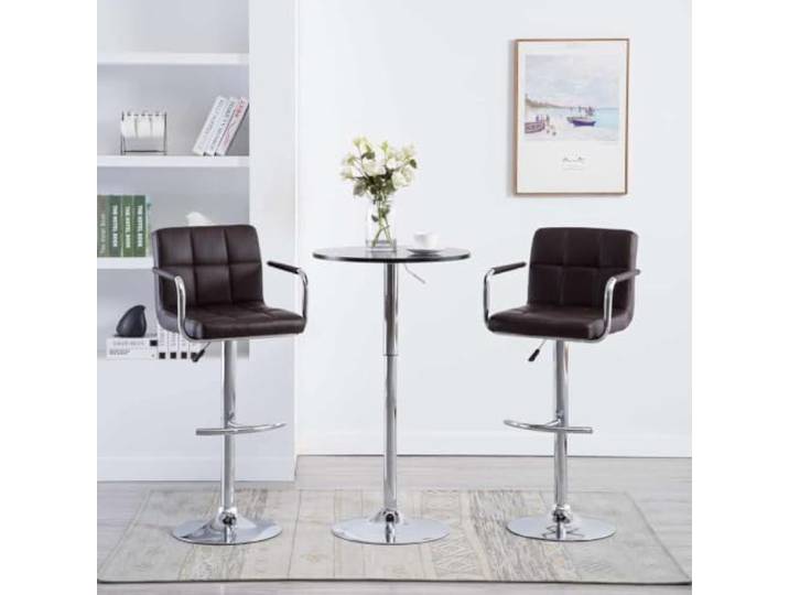 VIHHQGC Barhocker Set 2 STK Braun Kunstleder mit Armlehnen und Gasfeder Verchromtes Stahlgestell, Fußstützen, 110 kg Belastbarkeit, für Küche, Bar, Café