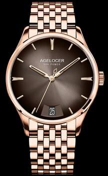 Inspired Finds AGELOCER Budapest Automatic Big Calendar Steel Watch For Men rose Gold Brown Steel