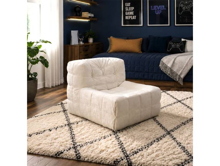 Fauteuil pouf compressé en velours beige