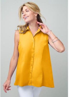 Plus Size Women's Stretch Cotton Poplin Sleeveless Shirt by Jessica London in Sunset Yellow (Size 18 W)