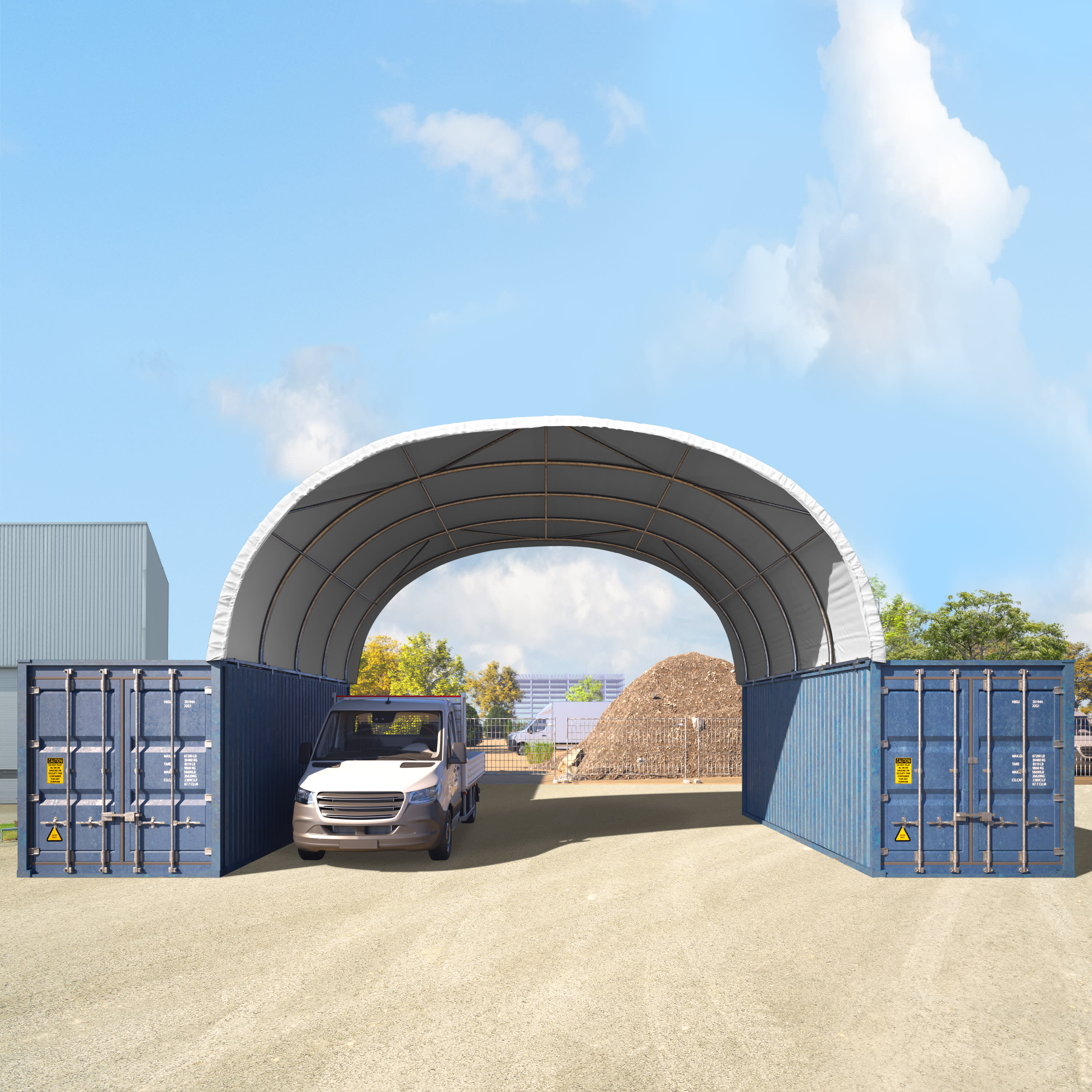 TOOLPORT 8x6m Container-Überdachung, PRIMEtex-Plane, weiß, mit Statik - (38675)