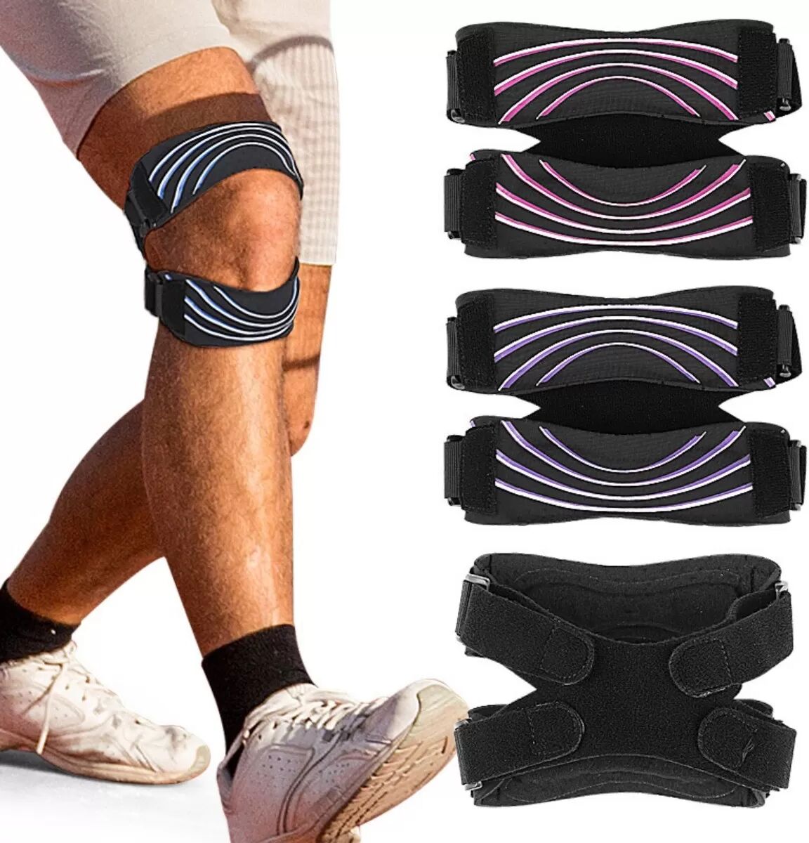 INF Doppelte Kniescheibenbandage mit integrierter Silikon-Stoßdämpfung und verstellbarem Doppelzug für Laufen und Fitness Blau+Schwarz