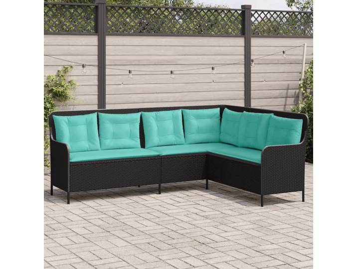 vidaXL Gartensofa mit Kissen L-förmig Schwarz Poly Rattan