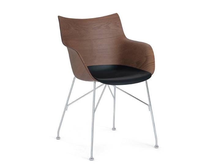 KARTELL chaise avec accoudoirs Q/WOOD (Foncé, base chromée - frêne, polymère renforcé thermoplastique et acier)