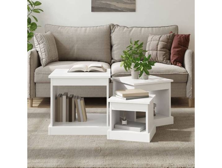 Tables basses classiques - VIDAXL - 3 pièces - Blanc - Bois d'ingénierie - 48x45x45 cm - 40x37x37 cm - 32x29x29 cm