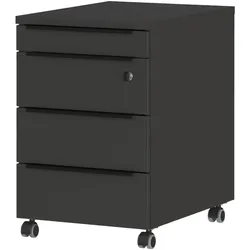 bümö Space Rollcontainer mit Schubladen, Container abschließbar aus Holz in graphit - Rollwagen für's Büro als Schreibtisch Unterschrank,