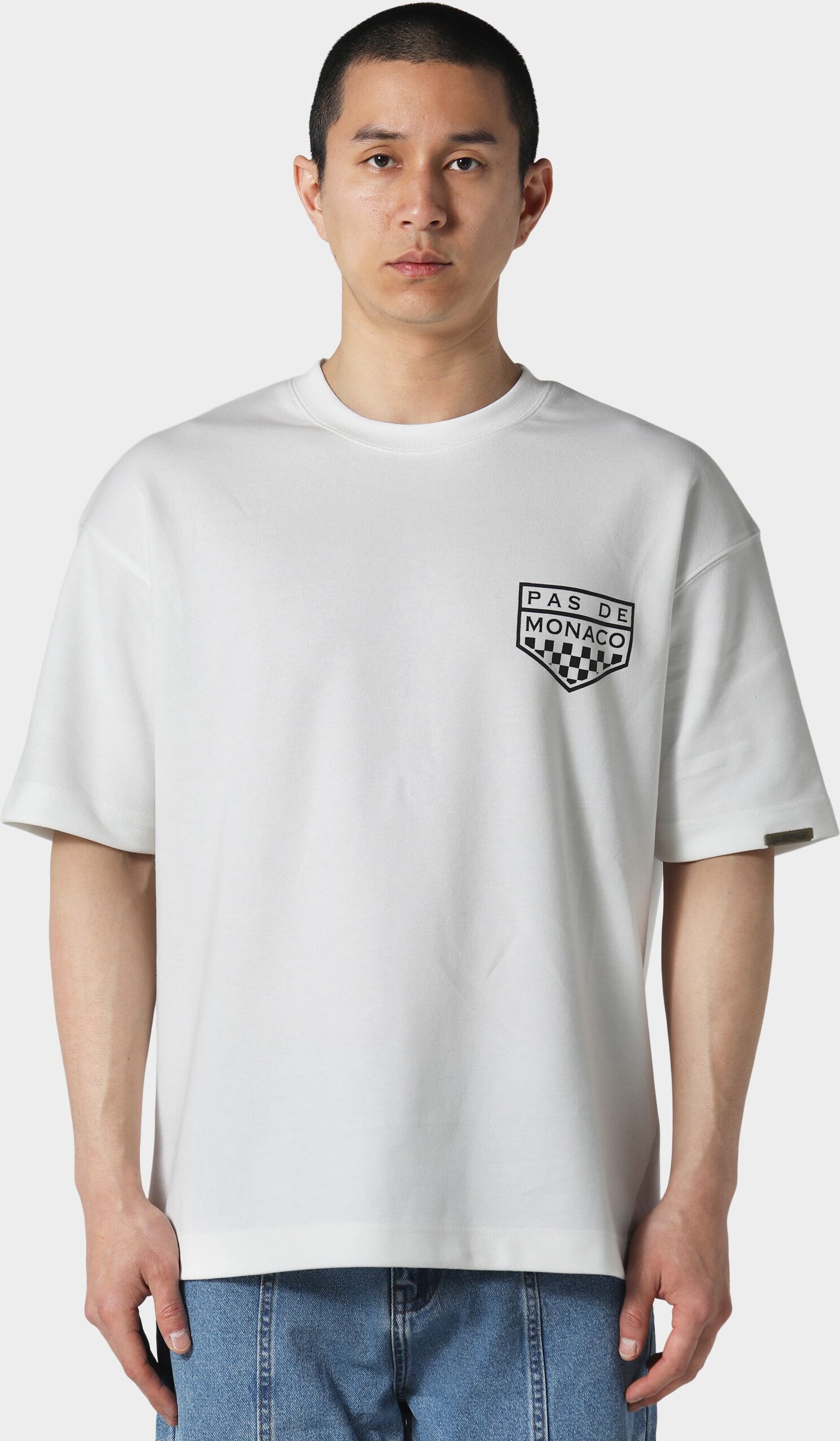 T-Shirt PAS DE MONACO "Pas De Monaco IMPASSE T-SHIRT", Herren, Gr. S, weiß (sanftes weiß), 70% Polyester, 30% Baumwolle, bedruckt, relaxed fit, Rundhals, Shirts T-Shirt