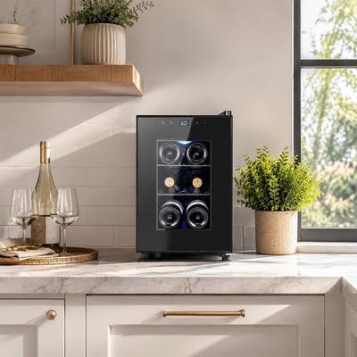 "Yeego 10.2"" 6 Bottle Countertop Wine Cooler with Thermoelectric Cooling and UV Glass Door"