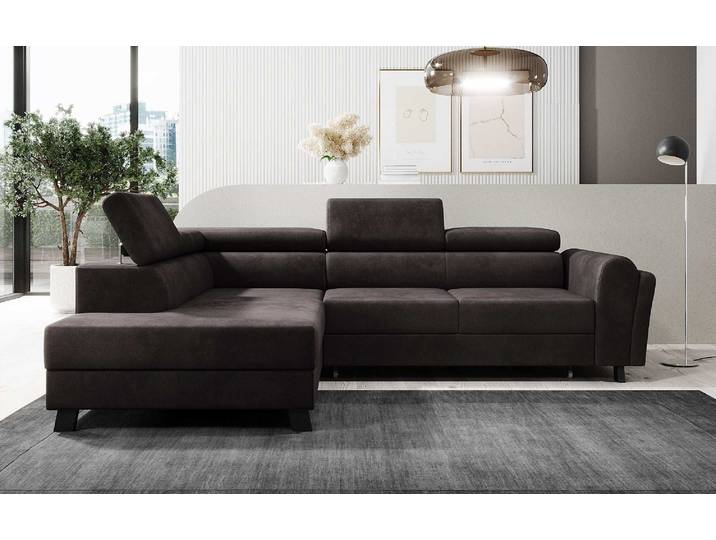 Designer Ecksofa Kira mit Schlaf- und Klappfunktion - Samt - Blau - Links - Luxusbetten24
