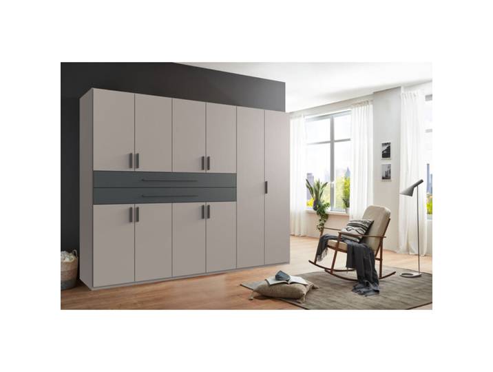 Kleiderschrank Stride Saharagrau, Rahmen + Abs. Grafit - Griffe Grafit Mischholz B 270 cm - Kleiderschrank
