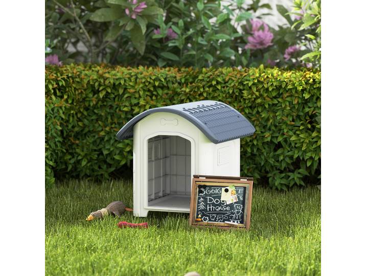 PawHut Niche Chien Extérieur Plastique Toit Imperméable Gris