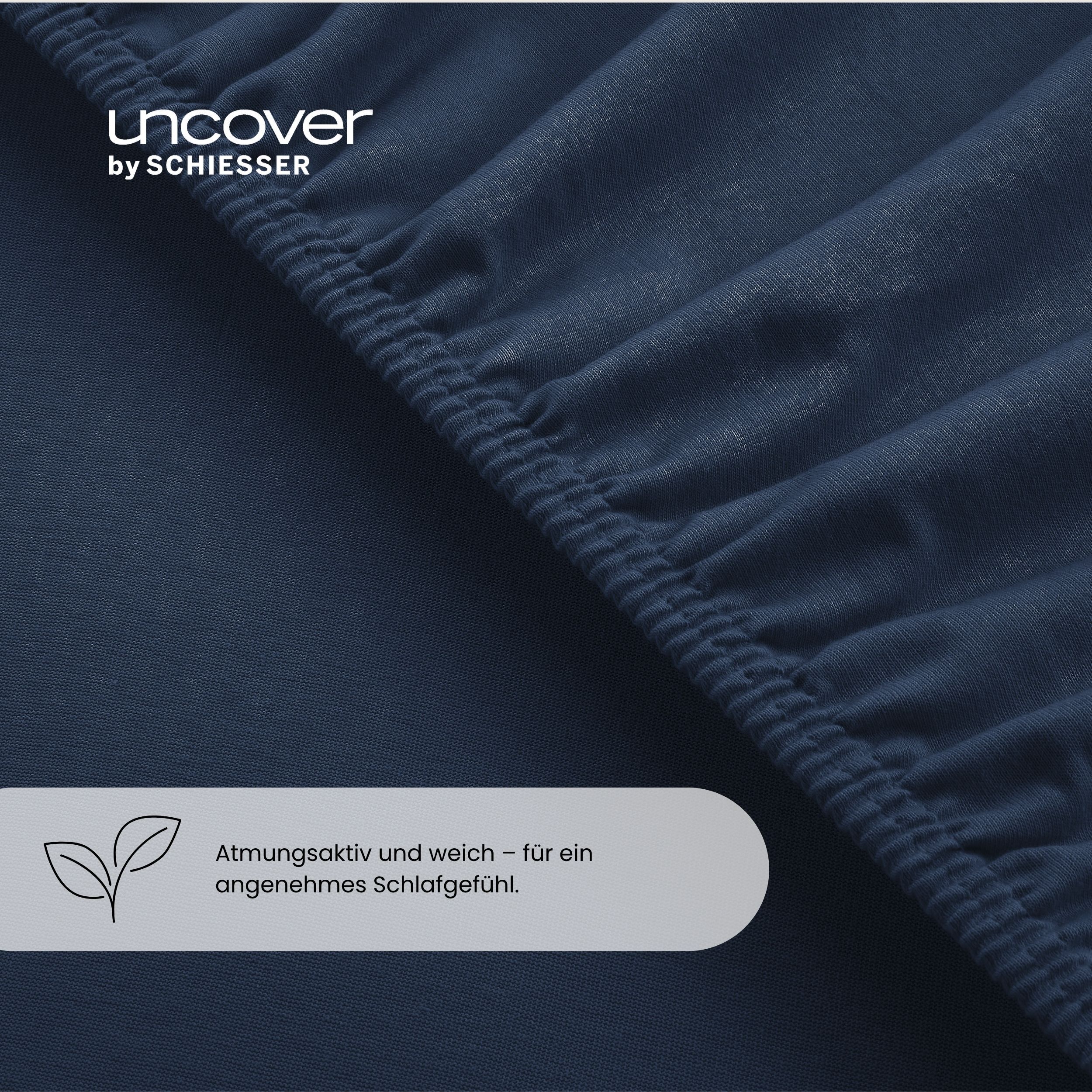 Spannbettlaken UNCOVER BY SCHIESSER "New Jersey aus 100% Baumwolle", blau (dunkelblau), B:180cm L:200cm, Jersey, Obermaterial: 100% Baumwolle, Bettlaken, Spannbettlaken, OEKO-TEX MADE IN GREEN dunkelblau B/L: 180cm x 200cm, 1 Stk., Jersey, 180x190-200 20c