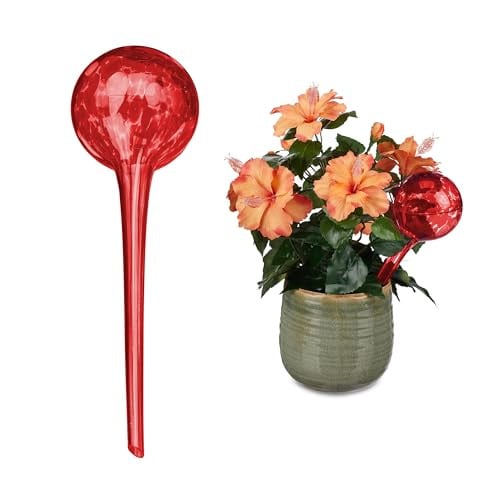 Relaxdays Waterdruppelaar Glas Set van 2, Rood, Diameter: 9 cm