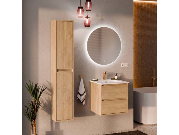 Ensemble Meuble Simple Vasque Encastrée 50cm Et Colonne Edmé Bois
