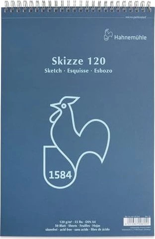 HAHNEMÜHLE Skizzenblock DIN A4, 1 Block 120g/qm, Spiralbindung